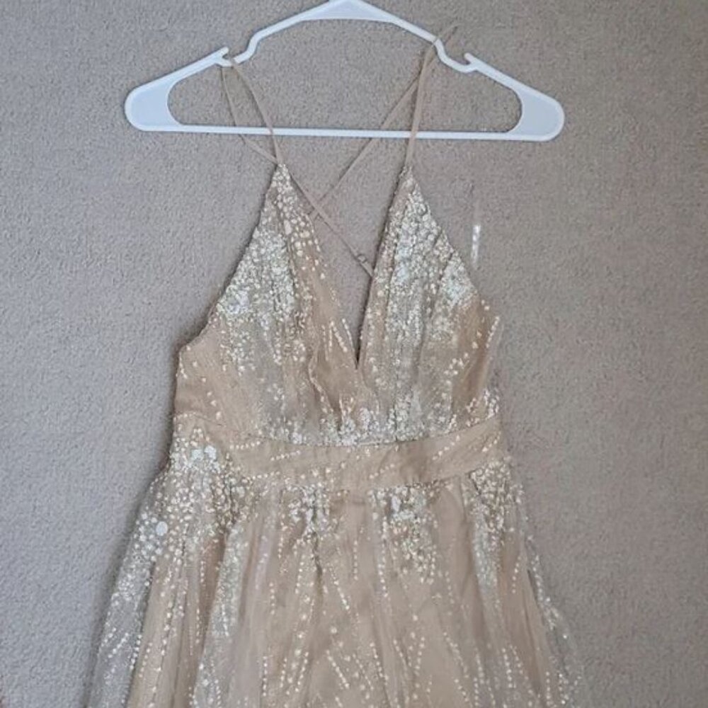 Windsor Gold Sparkling Long Dress Sequins Backless Gorgeous